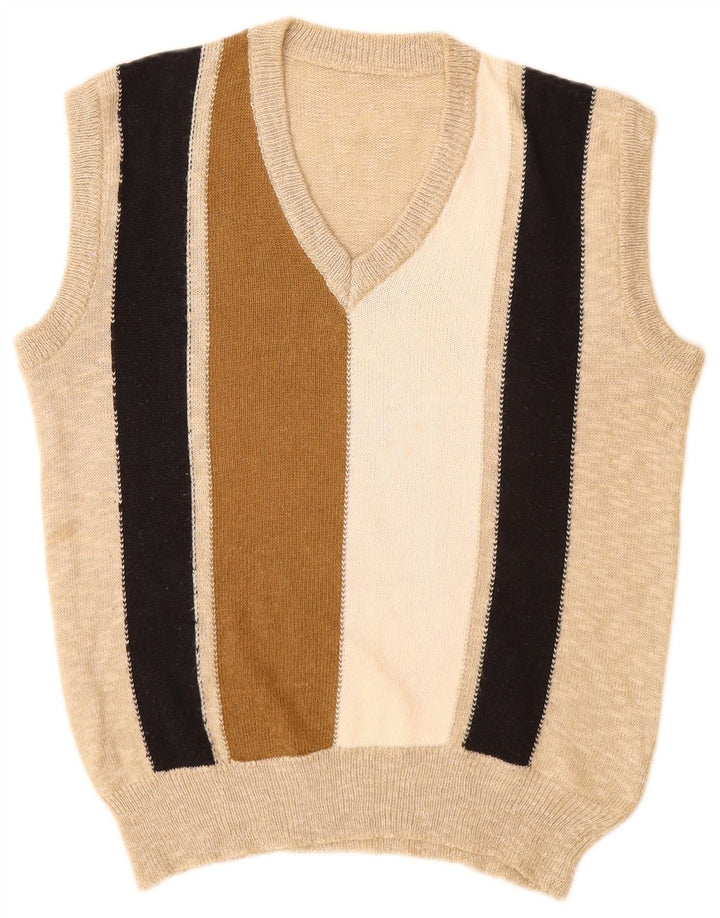VINTAGE Womens Vest Tank Top UK 14 Medium Beige Colourblock