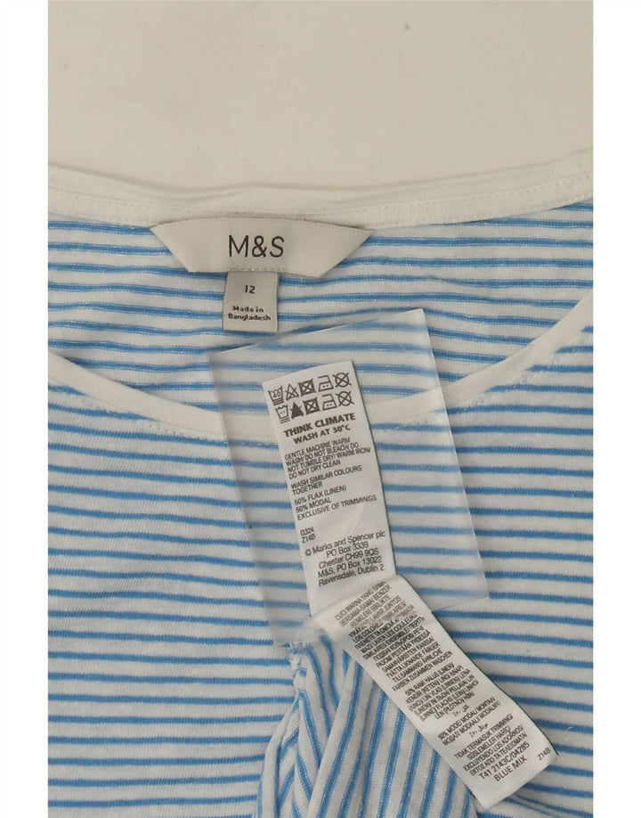 Γυναικείο μπλουζάκι Marks & Spencer Top UK 12 μεσαίο μπλε ριγέ λινά