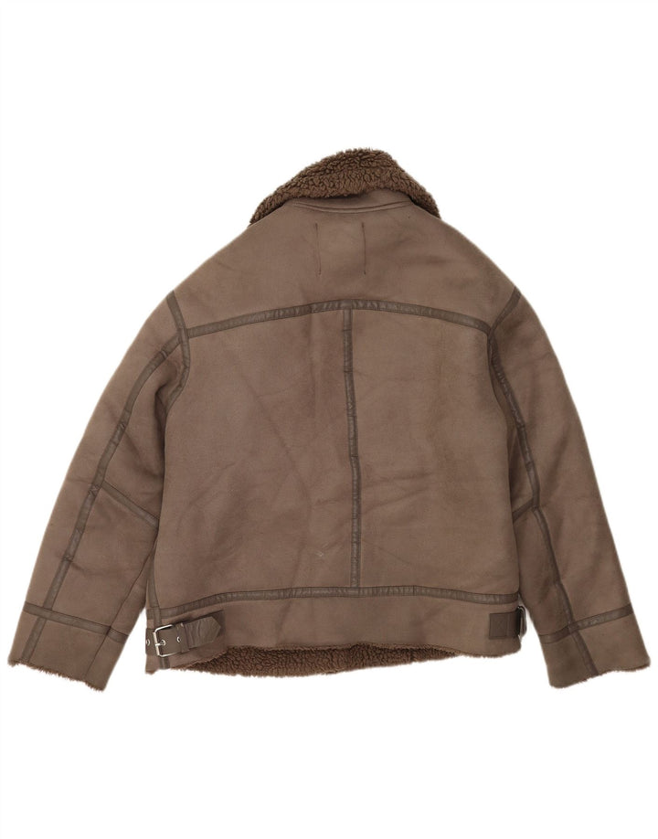 Zara Γυναικείο Sherpa Oversized Biker Jacket UK 10 Small Brown