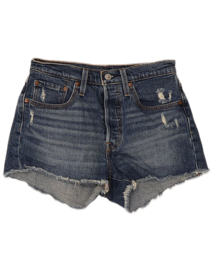 LEVI'S Womens 501 Distressed τζιν σορτς W26 μικρό μπλε βαμβακερό
