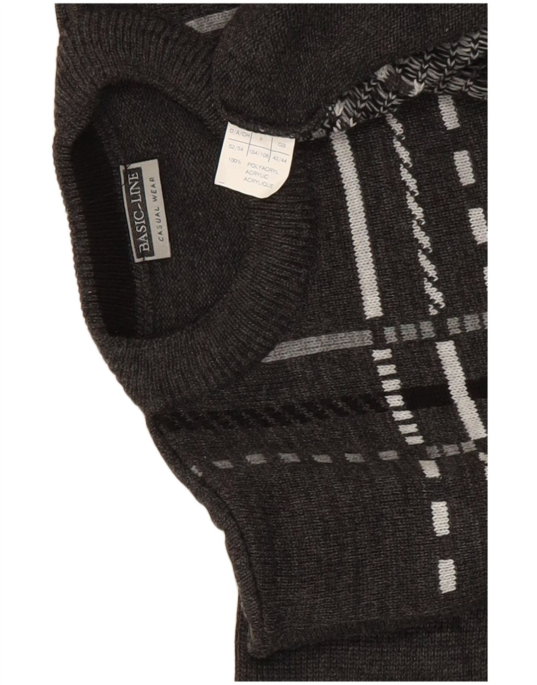 Ανδρικό πουλόβερ Basicline Crew Neck Jumper UK 42/44 Large Grey Check Acrylic