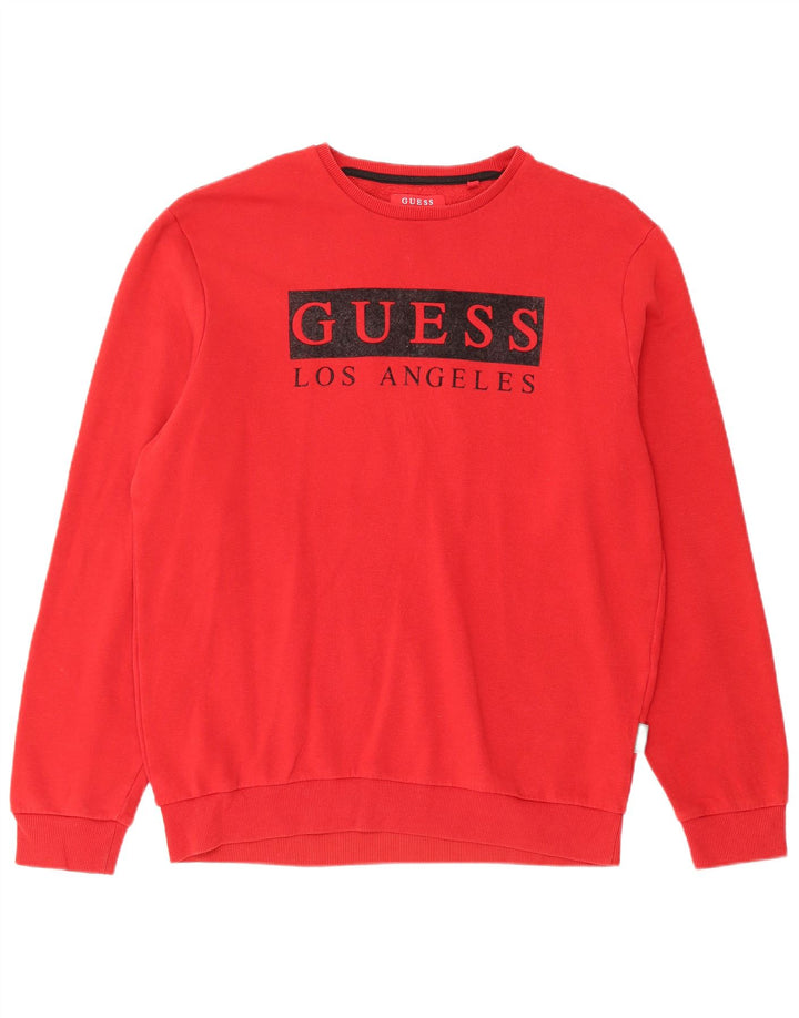 GUESS Γραφικό Ανδρικό Φούτερ Jumper Μεγάλο Κόκκινο Βαμβακερό