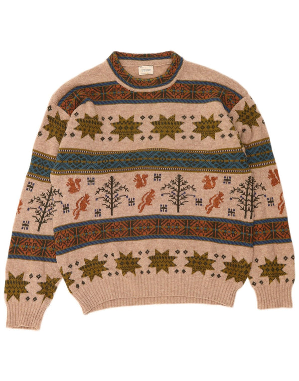 Ανδρικό πουλόβερ Benetton Crew Neck Jumper Medium Beige Fair Isle Wool