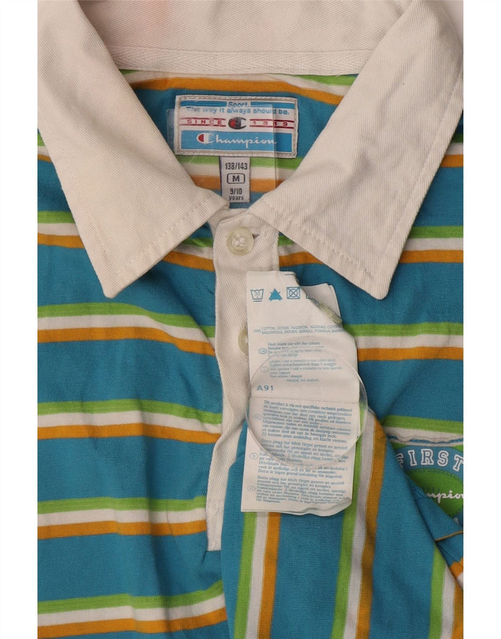 CHAMPION Γραφικό μπλουζάκι πόλο για αγόρια 9-10 ετών Μεσαίο μπλε ριγέ βαμβακερό