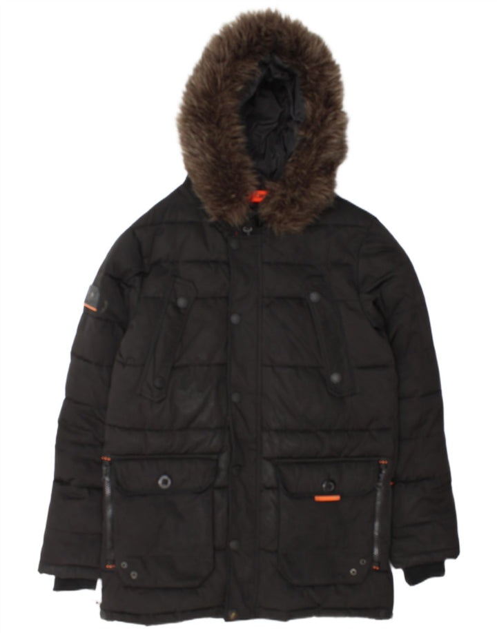 Superdry Ανδρικό μπουφάν με κουκούλα UK 38 Μεσαίο Μαύρο Πολυεστέρας