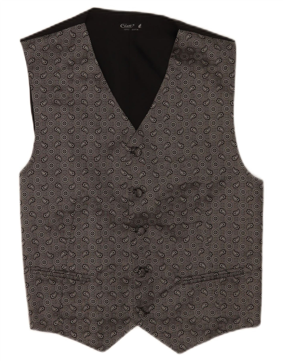 Vintage ανδρικό γιλέκο Small Grey Paisley Silk
