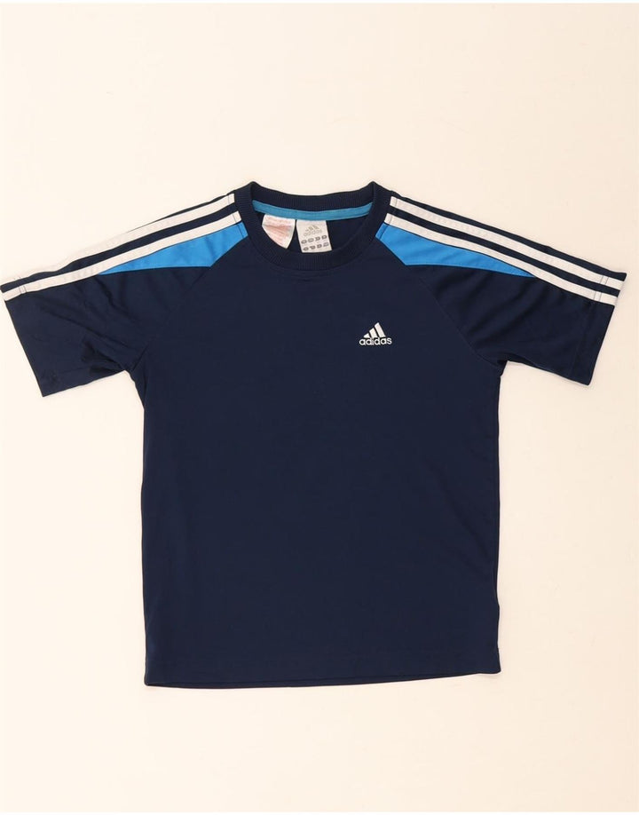 ADIDAS Boys T-Shirt Top 9-10 Years Navy Blue Colourblock Polyester