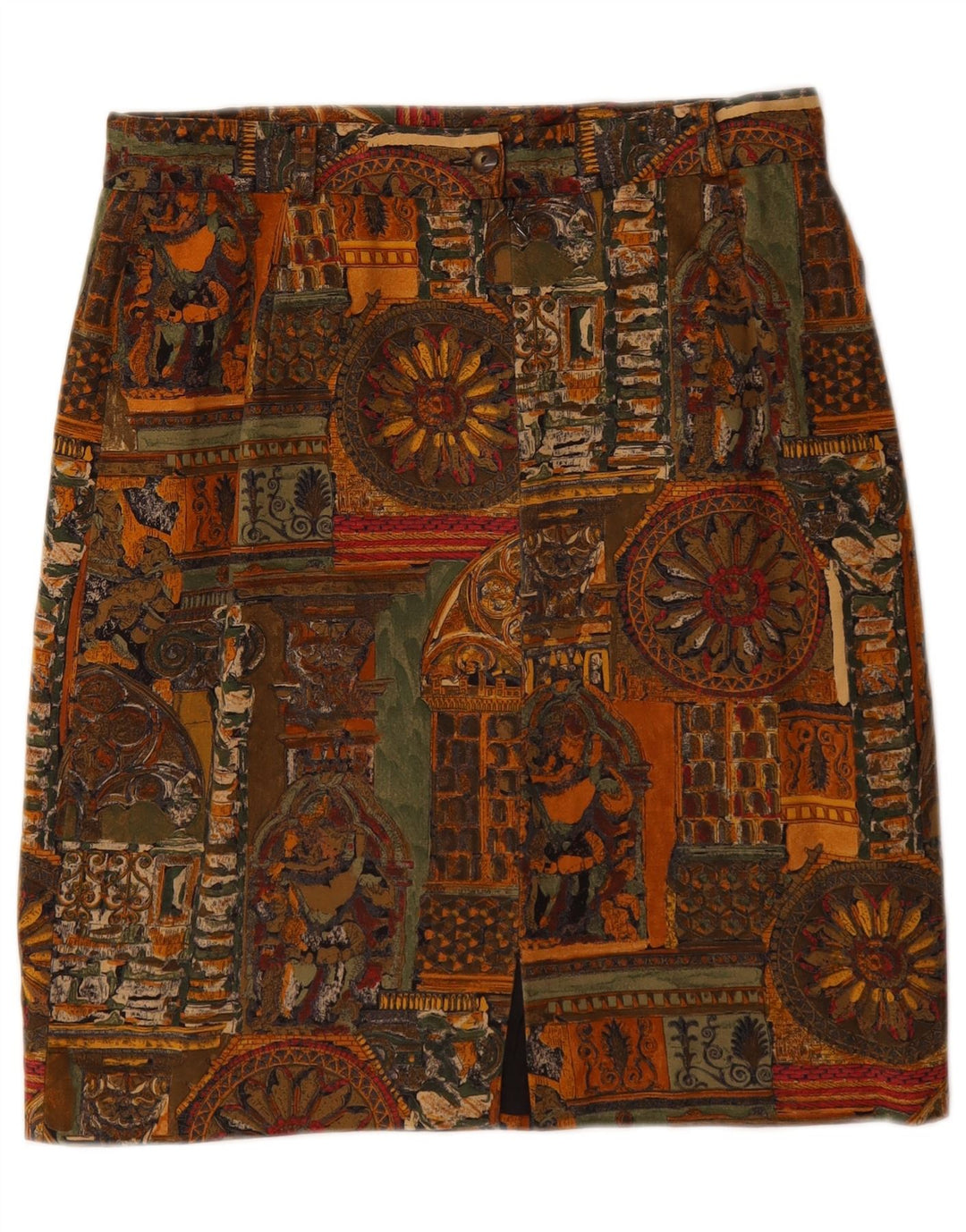 VINTAGE Γυναικεία Pencil Φούστα W28 Μεσαίο Καφέ Γεωμετρικό Βαμβάκι