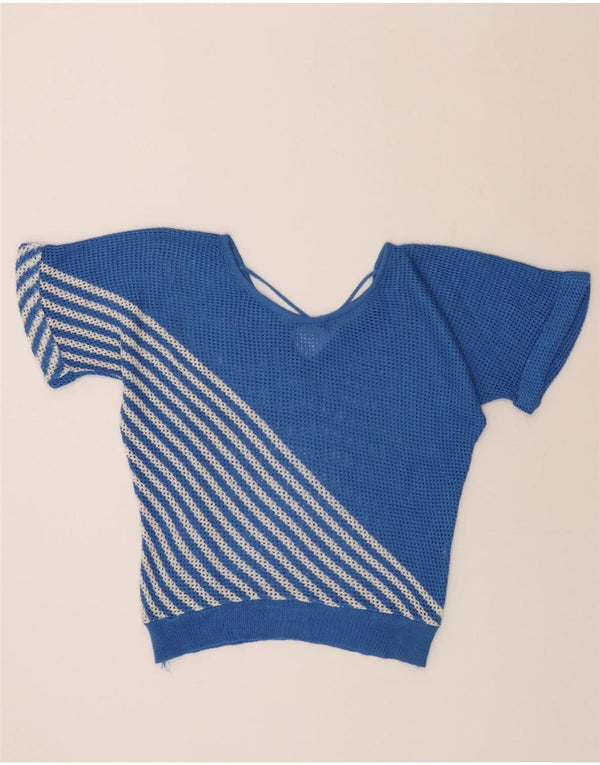 Γυναικείο πουλόβερ Vintage See Through Boat Neck Jumper UK 14 Large Blue