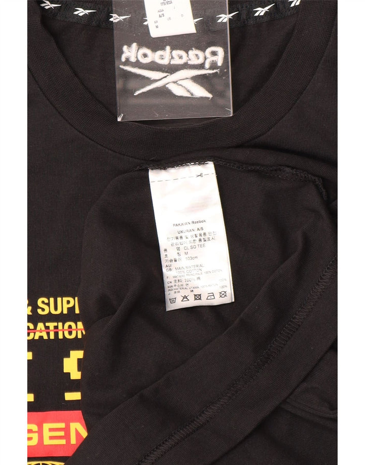 REEBOK Mens Graphic T-Shirt Top Medium Black Cotton