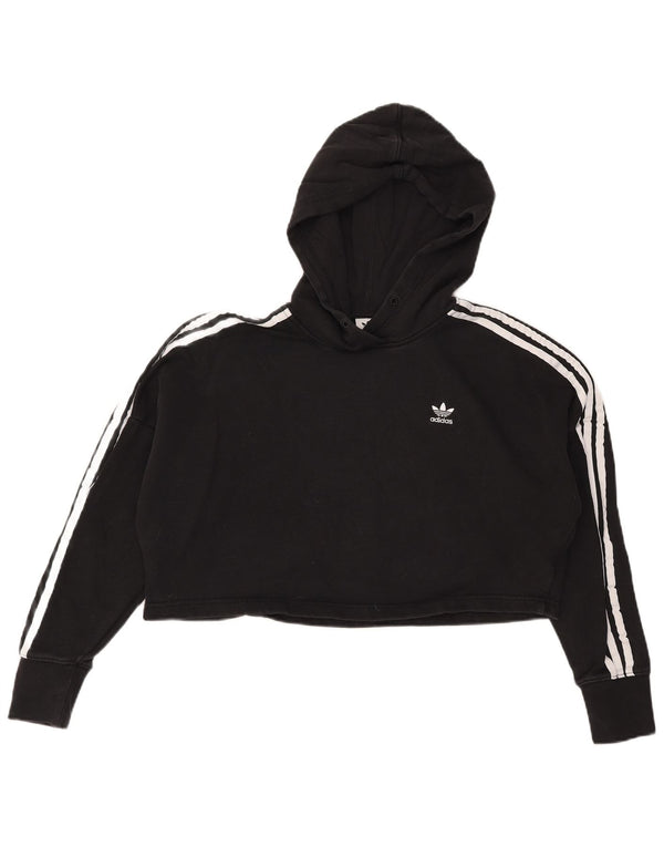 Adidas Womens Crop Oversized Hoodie Jumper UK 6 XS Μαύρο βαμβακερό