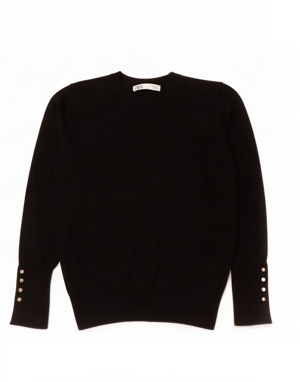 Zara Γυναικείο πουλόβερ με λαιμόκοψη UK 12 Medium Μαύρο