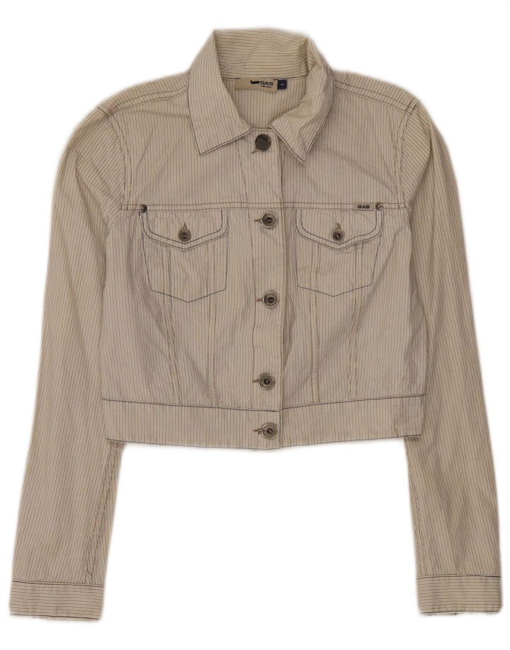 Γυναικείο Gas Crop Bomber Jacket UK 10 Small Beige ριγέ βαμβακερό