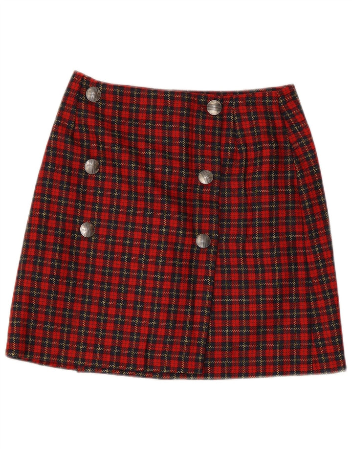 Vintage γυναικεία mini wrap φούστα IT 42 Medium W28 Red Check Παρθένο μαλλί