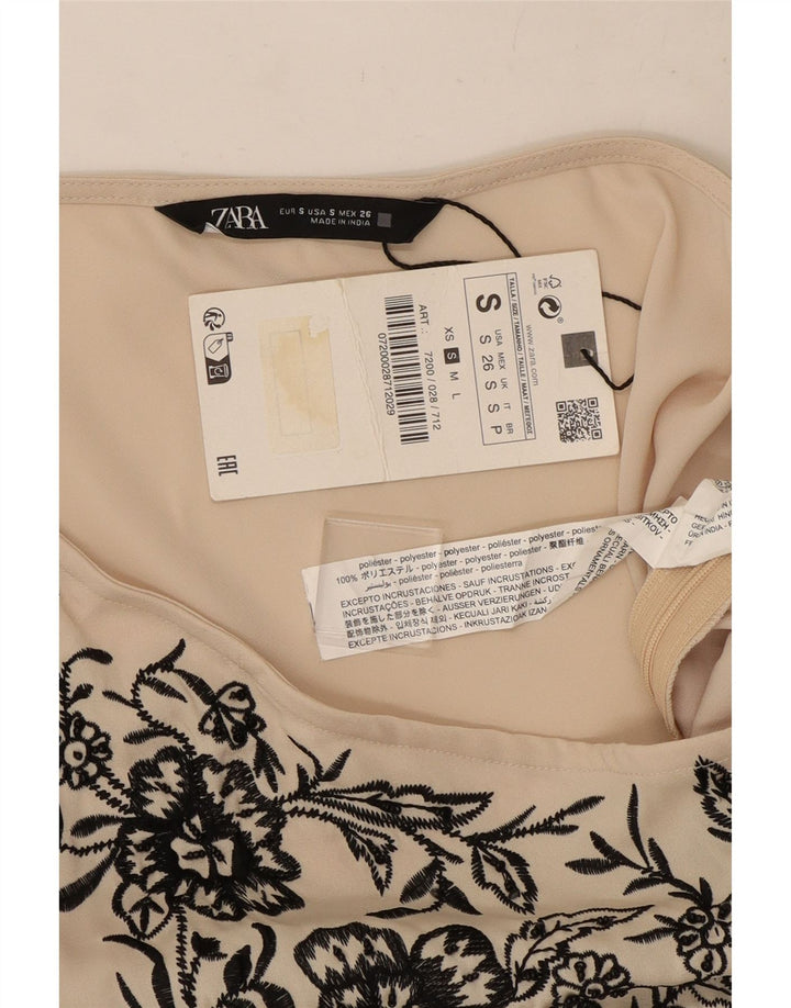 Zara Womens Crop One Shoulder Top 10 Small Off White Floral Polyester