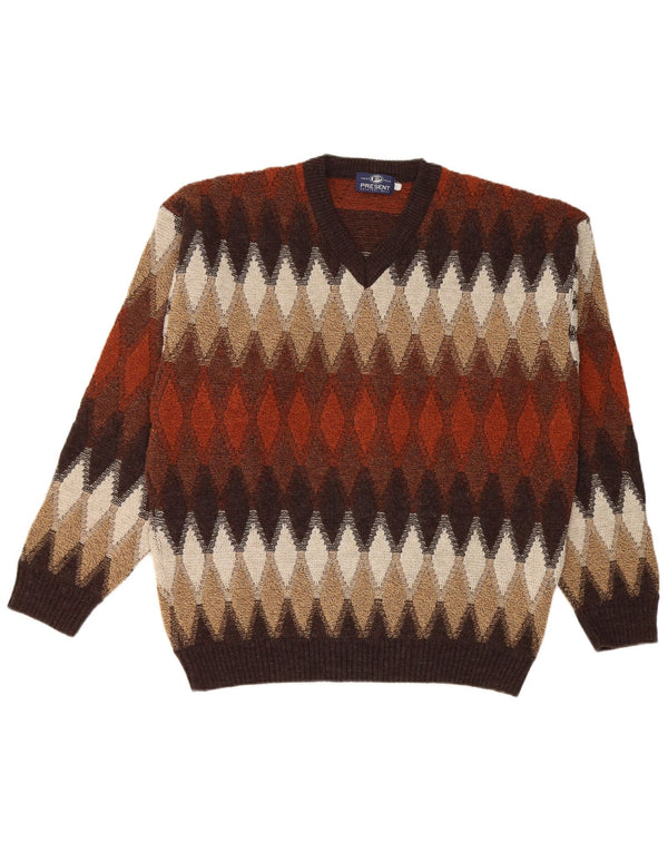Vintage Boys Crew Neck Jumper πουλόβερ 13-14 ετών Καφέ Argyle/Diamond