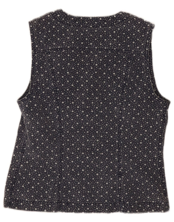Sisley Womens Gilet UK 8 Small Navy Blue Floral Cotton