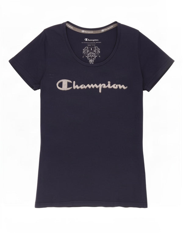 Champion Womens Graphic T-Shirt Top UK 10 Small Navy Blue