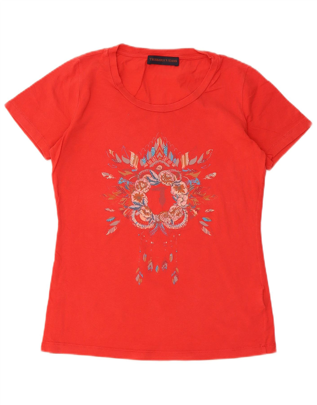Γυναικείο γραφικό T-Shirt Trussardi Top UK 10 Small Red