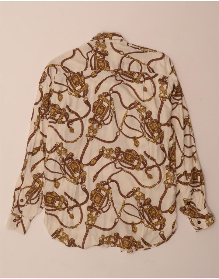 VINTAGE Γυναικείο πουκάμισο Abstract Pattern Μπλούζα UK 14 Μεγάλη λευκή βισκόζη