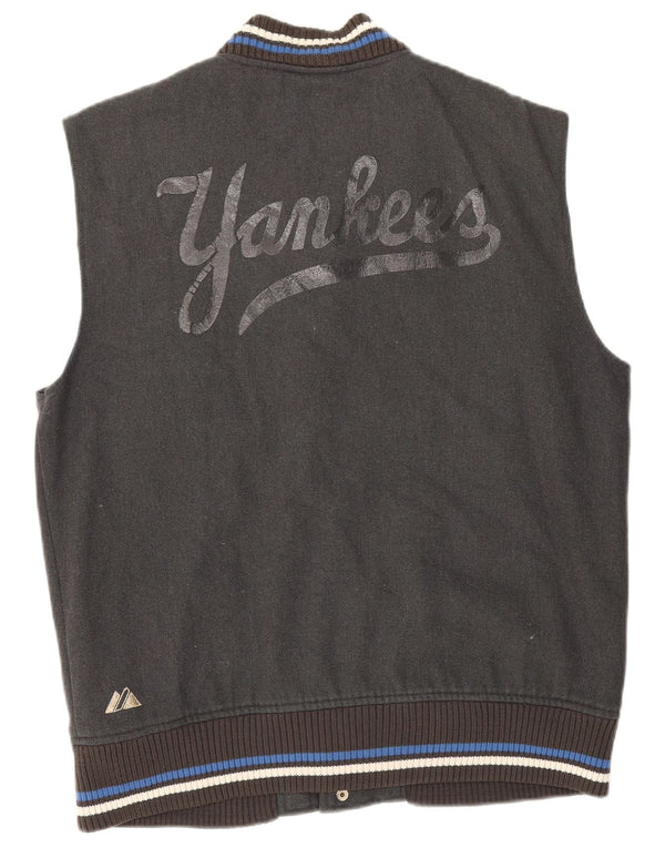 Majestic Mens New York Yankees Graphic Varsity Gilet UK 40 Large Grey Wool