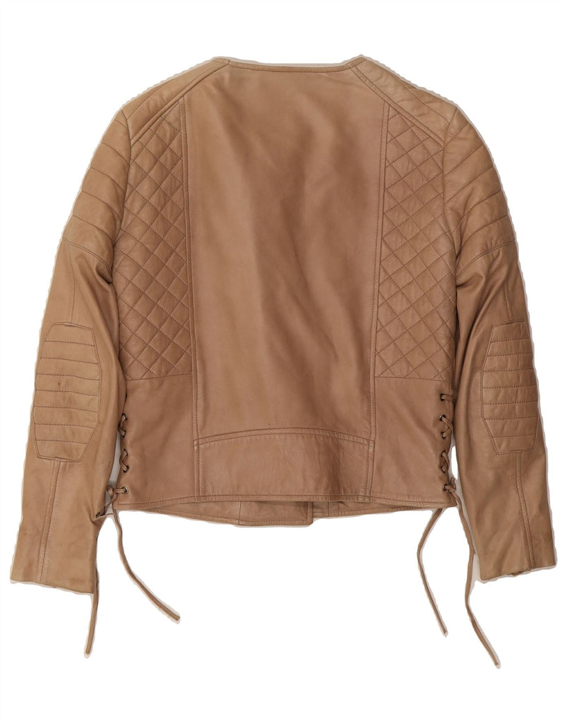 THE KOOPLES Womens Leather Biker Jacket UK 12 Medium Brown Lambskin Vintage The Kooples and Second-Hand The Kooples from Messina Hembry 