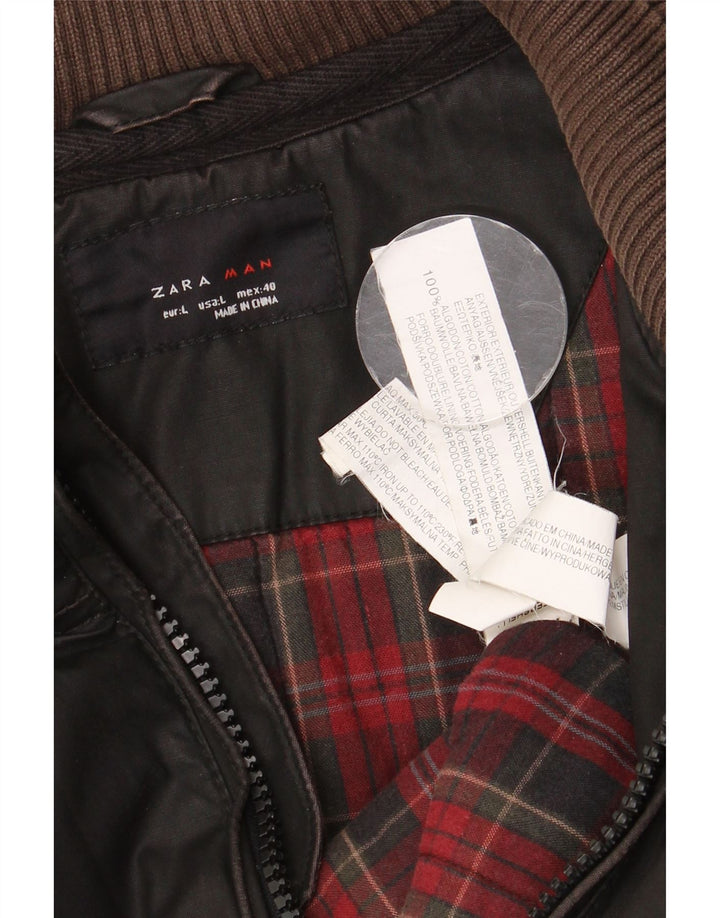 Zara Ανδρικό Bomber Jacket UK 40 Large Brown Βαμβακερό