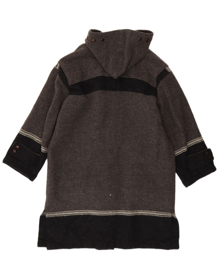 Vintage Ανδρικό παλτό Duffle με κουκούλα IT 42 XL Γκρι παρθένο μαλλί