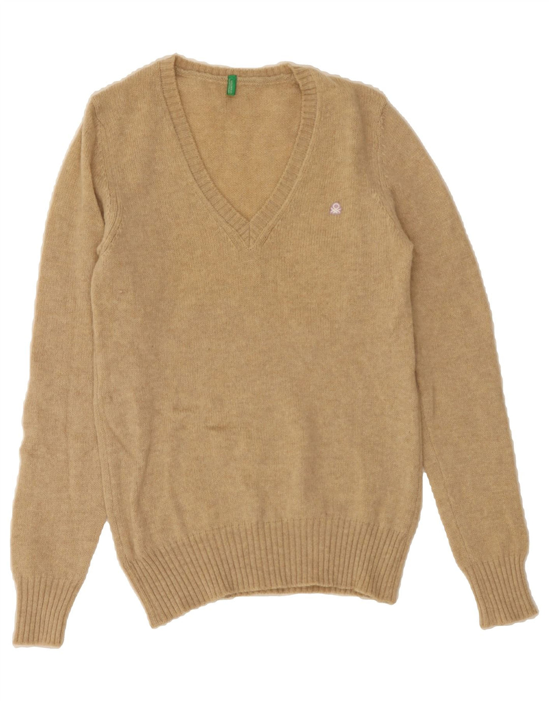 BENETTON Womens V-Neck Jumper Sweater UK 10 Small Beige Vintage Benetton and Second-Hand Benetton from Messina Hembry 