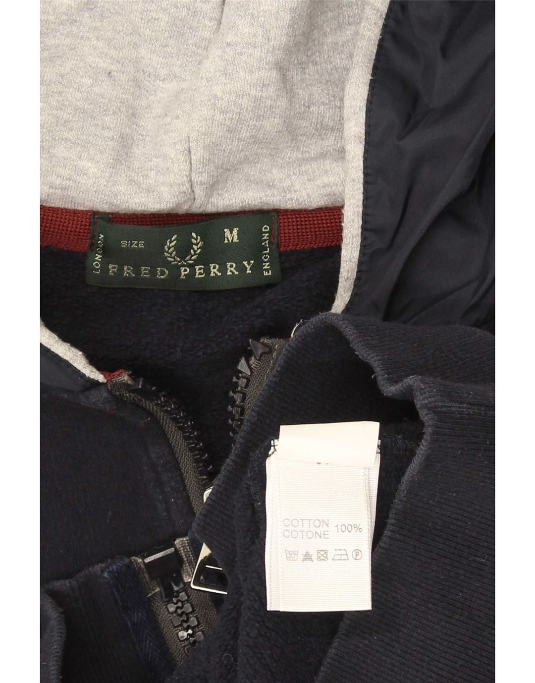 Fred Perry Ανδρικό πουλόβερ με κουκούλα με φερμουάρ, μεσαίο μπλε βαμβακερό