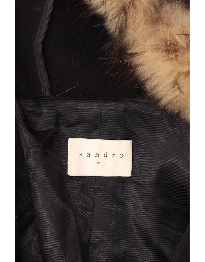 SANDRO Γυναικείο Πανωφόρι με Κουκούλα EU 40 Μεσαίο Μαύρο Μαλλί