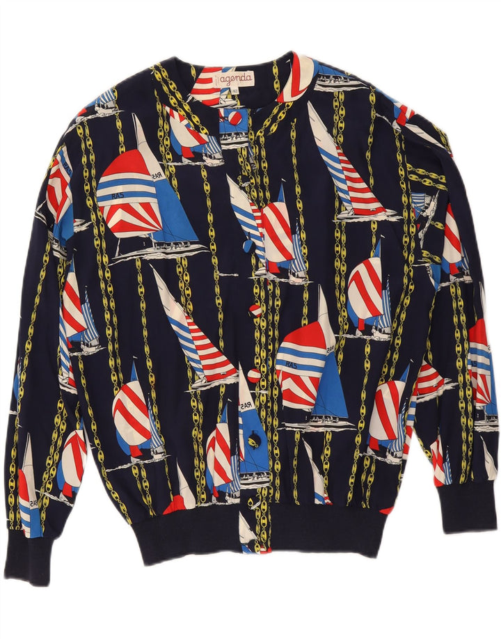 AGENDA Γυναικείο Abstract Pattern Bomber Jacket IT 42 Medium Navy Blue Silk