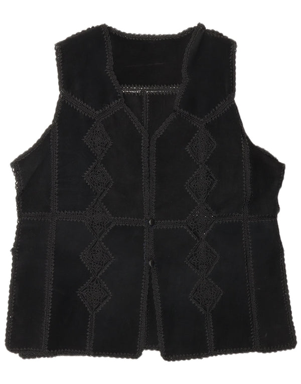 Vintage Γυναικείο Suede Gilet UK 16 Large Black Patchwork