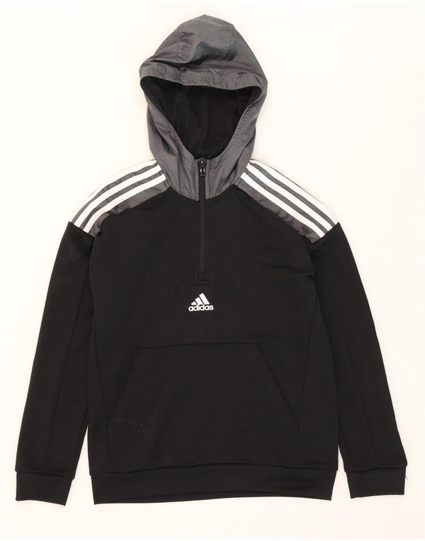 Adidas Boys Aeroready Zip Neck Hoodie Jumper 11-12 Years Black Colourblock