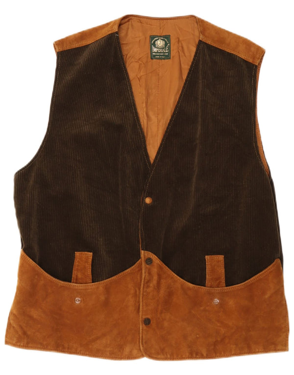 Vintage Ανδρικό Suede Gilet IT 52 XL Beige Colourblock Leather