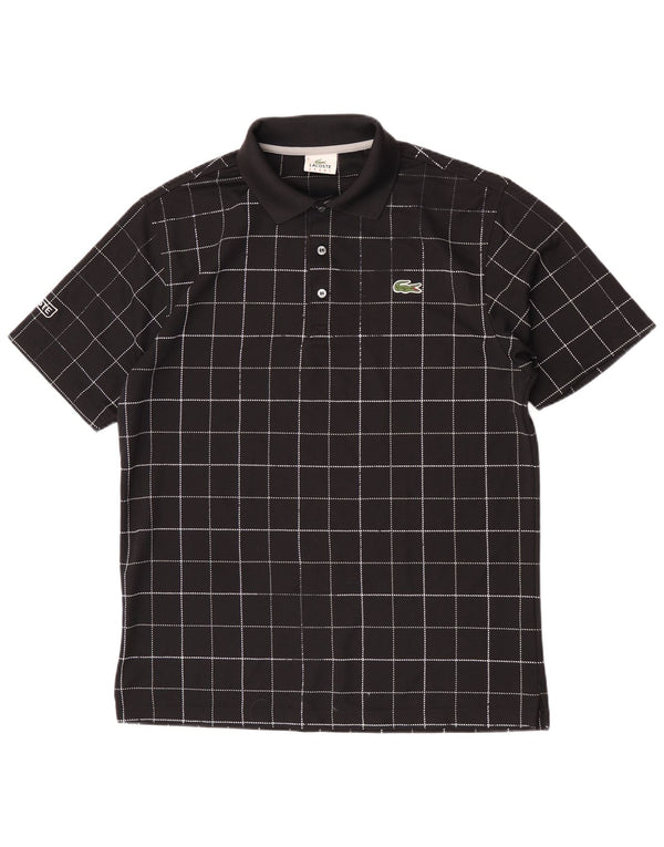Lacoste Mens Polo Shirt Size 4 Medium Black Check Polyester
