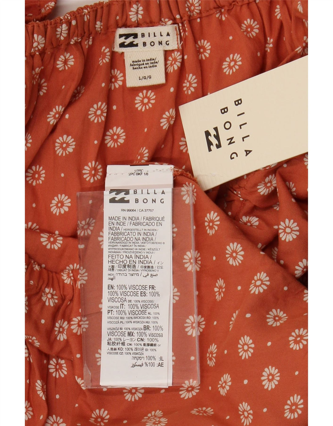 BILLABONG Γυναικείο μανίκι 3/4 τοπ UK 14 μεγάλο πορτοκαλί φλοράλ βισκόζη