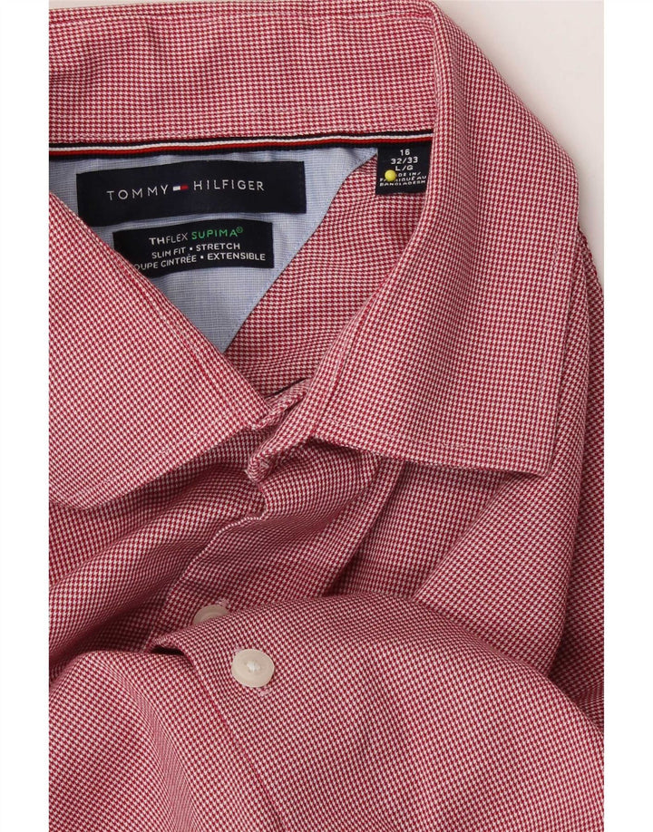 Tommy Hilfiger Ανδρικό πουκάμισο Flex Slim Fit Μέγεθος 16 Μεγάλο Κόκκινο Houndstooth