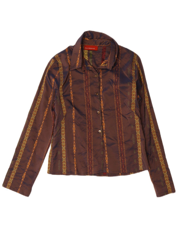 Vintage γυναικείο πουκάμισο μπλούζα UK 12 Medium Brown Paisley