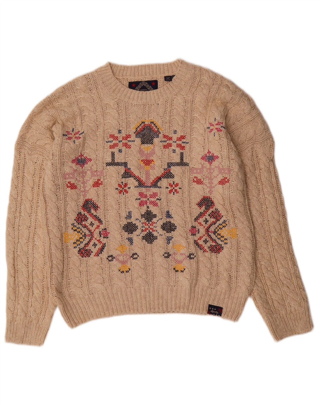 Γυναικείο πουλόβερ SUPERDRY Crew Neck Jumper UK 12 Medium Beige Fair Isle
