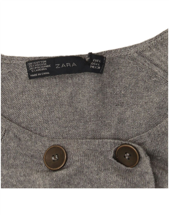 Zara Γυναικείο πουλόβερ ζακέτα UK 14 μεγάλο γκρι βαμβακερό