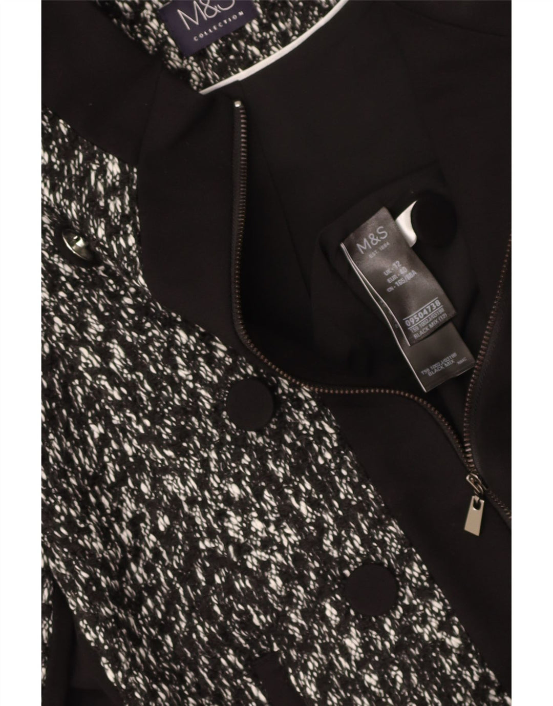 MARKS & SPENCER Womens Crop Blazer Jacket UK 12 Medium Black Flecked