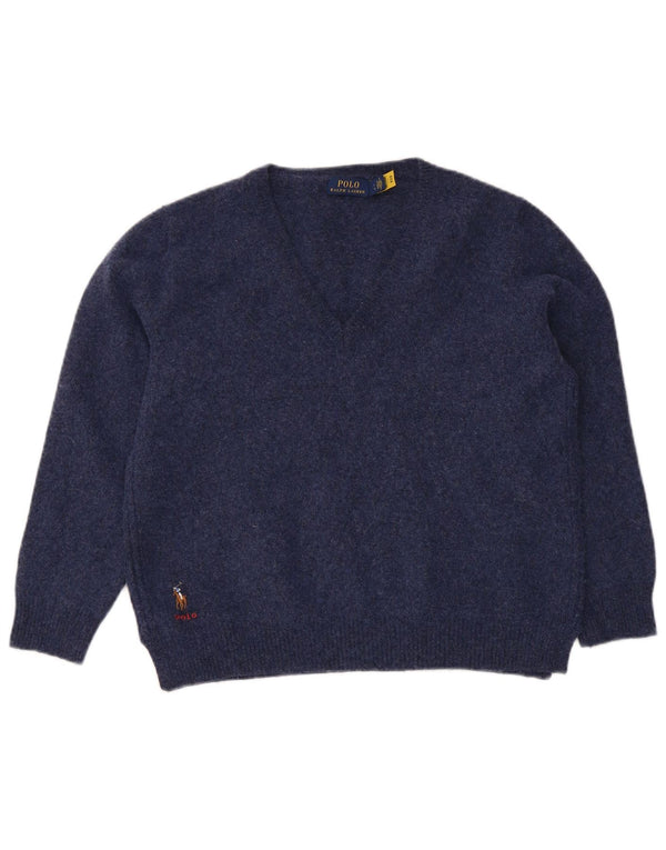 Polo Ralph Lauren Γυναικείο πουλόβερ με λαιμόκοψη με V λαιμόκοψη UK 14 Μεγάλο Μαλλί Navy Blue