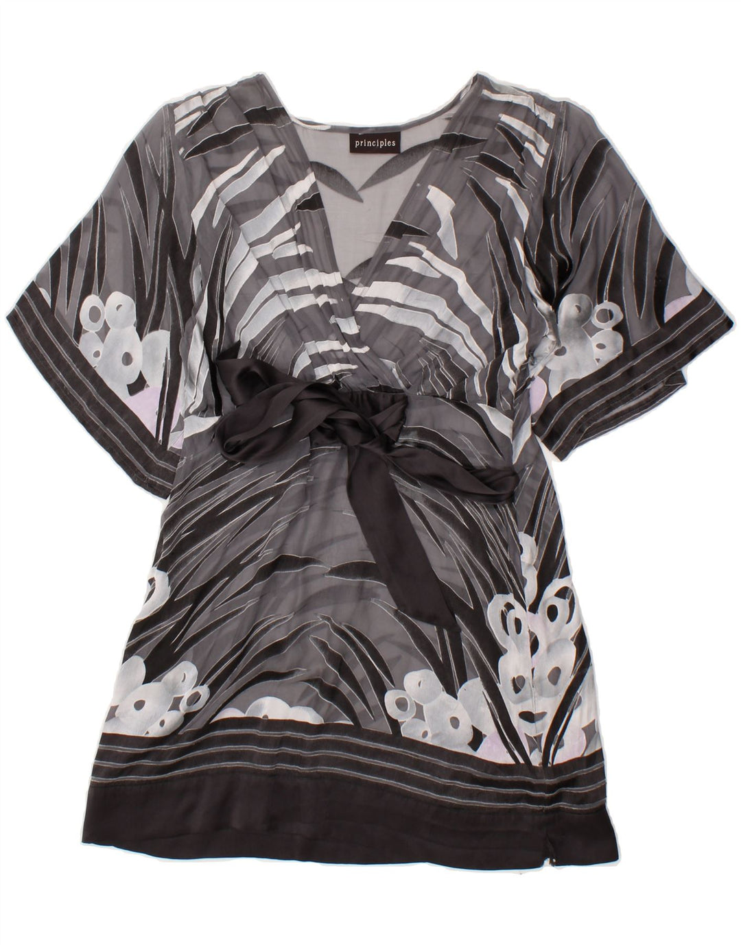 VINTAGE Womens Abstract Pattern See Through Tunic Top UK 10 Small Grey Vintage Vintage and Second-Hand Vintage from Messina Hembry 