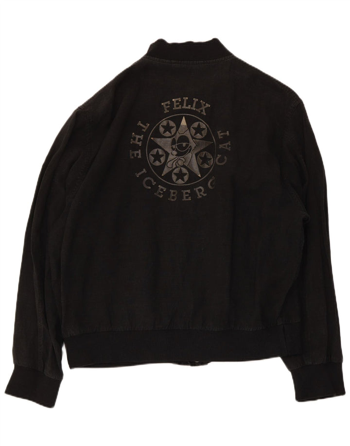 Iceberg Mens Graphic Bomber Jacket IT 48 Medium Black Linen
