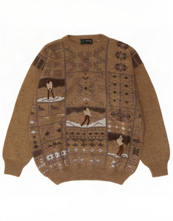 Ανδρικό πουλόβερ Tris Line Graphic Crew Neck Jumper IT 54 XL Brown Fair Isle