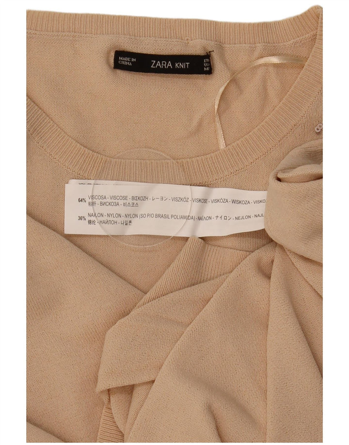 Zara Γυναικείο πουλόβερ με λαιμόκοψη UK 14 Medium Beige γεωμετρικό