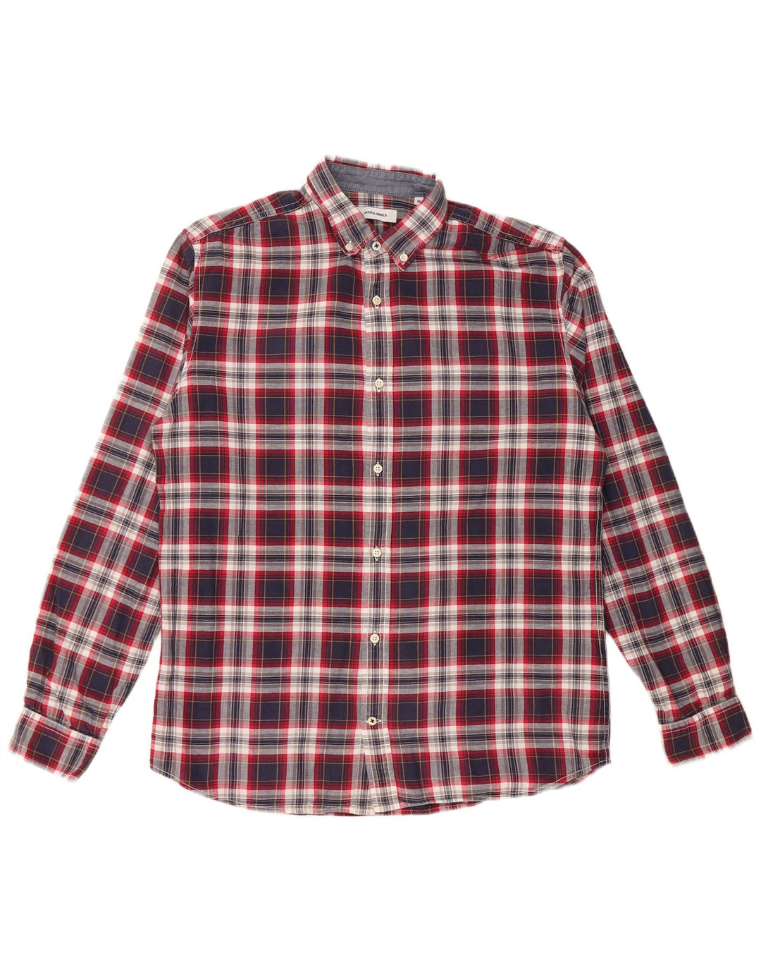 JACK & JONES Ανδρικό πουκάμισο μεσαίο μπλε ναυτικό καρό βαμβακερό
