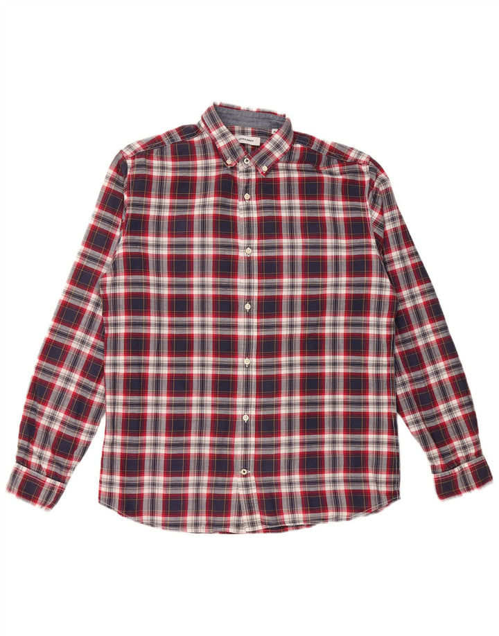 JACK & JONES Ανδρικό πουκάμισο μεσαίο μπλε ναυτικό καρό βαμβακερό