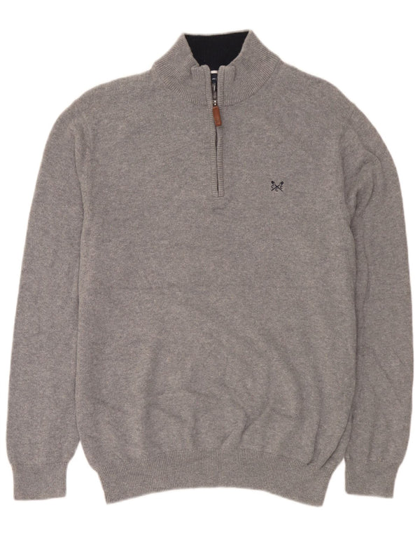 Crew Clothing Ανδρικό πουλόβερ με φερμουάρ, μεγάλο γκρι βαμβακερό